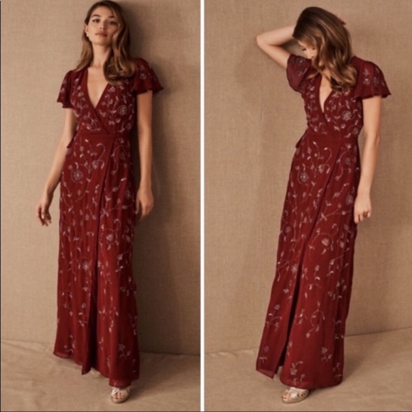 NWT Anthropologie BHLDN Red Plymouth Wrap Dress size 10, 14, 16 Mother of Bride - Picture 3 of 17